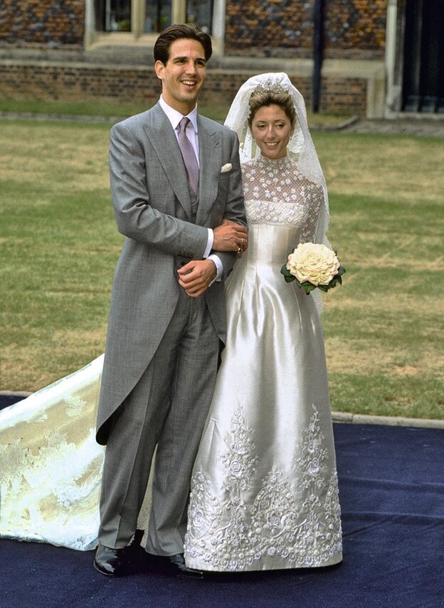 Marie Chantal Miller con un diseño de Valentino en su boda con Pablo de Grecia.