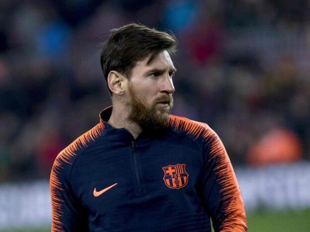Leo Messi en una imagen del calentamiento previo al Barcelona-Las Palmas de ayer./cordon press.