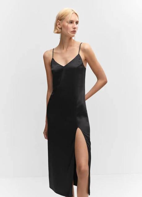 Vestido satinado negro estilo lencero