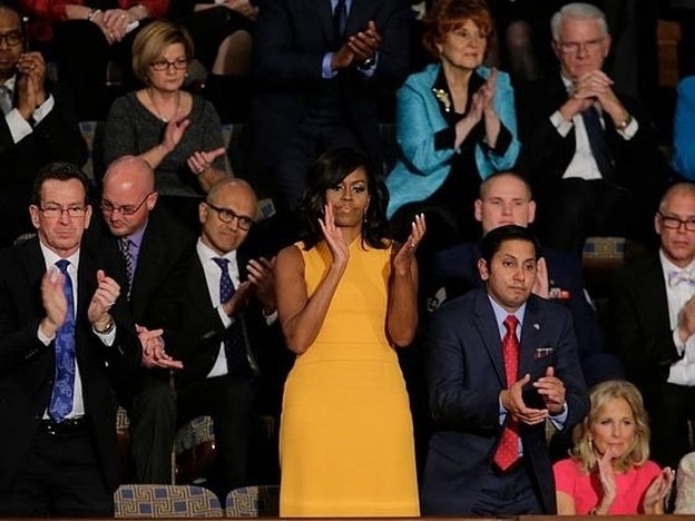 La primera dama de Estados Unidos durante el discurso de Barack Obama./GTRES