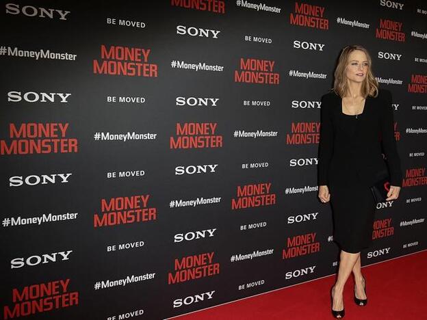 Jodie Foster presentando su última película omo directora, 'Money Monster'./getty