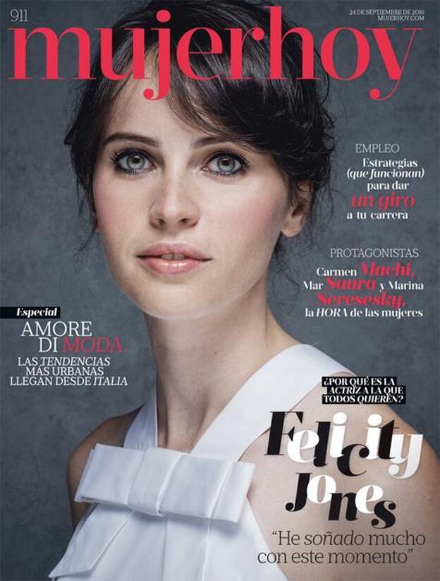 En portada de Mujerhoy, la actriz Felicity Jones, protagonista de 'Un monstruo viene a verme'./Jeff Vespa/Contour by GettyImages