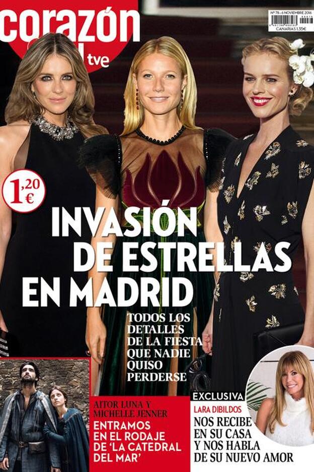 Elizabeth Hurley, Gwyneth Paltrow y Eva Herzigova en su visita a Madrid en la portada de 'Corazón' de esta semana./corazón