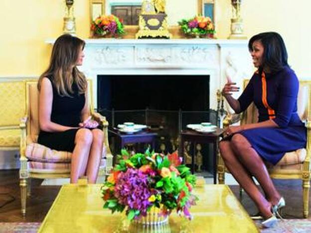 Con Michelle Obama en la Casa Blanca tras la victoria electoral.