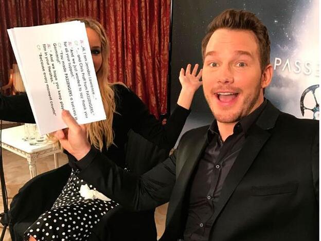 Los graciosos selfies de Chris Pratt con Jennifer Lawrence