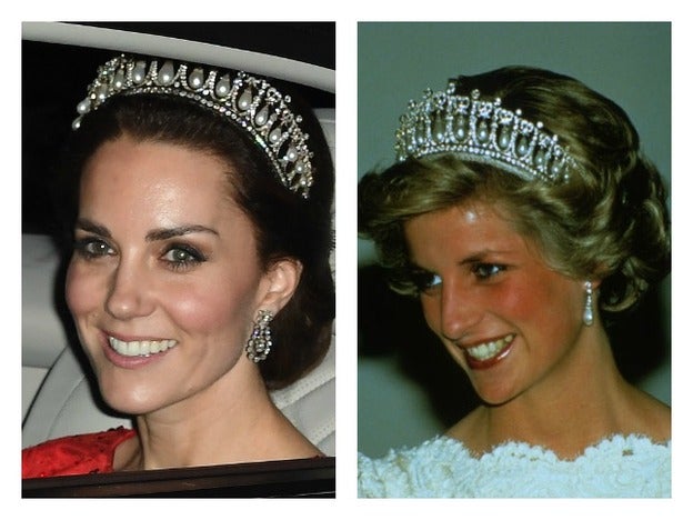 Kate Middleton y Diana de Gales, con la misma tiara./MUJERHOY