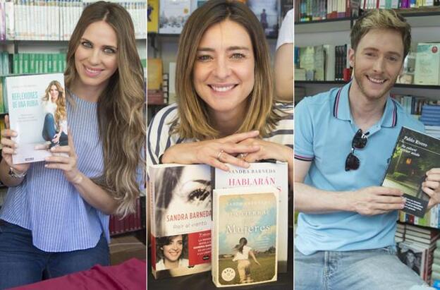 Vanessa Romero, Sandra Barneda y Pablo Rivero durante las firmas de sus libros en Madrid./gtres