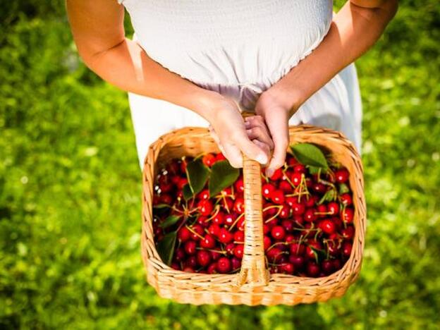 Una mujer, con una cesta llena de cerezas./GTRES