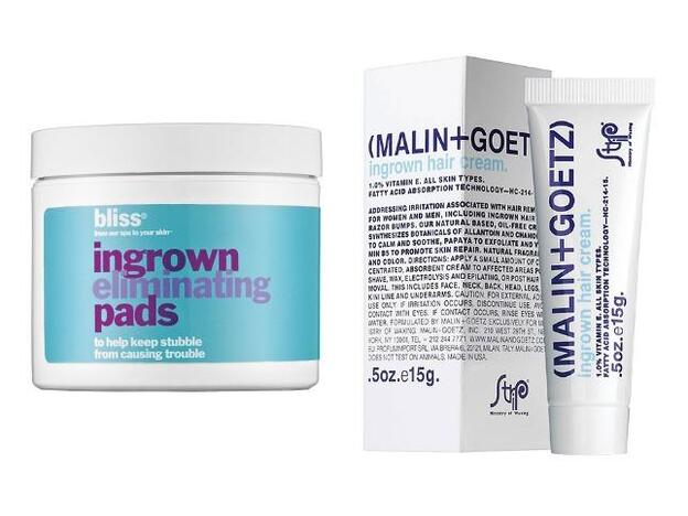 Ingrown Hair Cream de Malin + Goetz (39€). Ingrown Eliminating Pads de Bliss (33,45€).