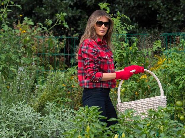 Melania Trump se pone una camisa de mil dólares para plantar hortalizas