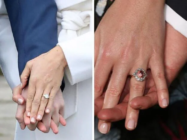 Los anillos de Meghan Markle (izquierda) y de la Princesa Eugenia (derecha)