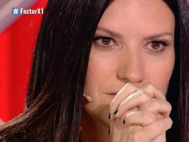 Laura Pausini emocionada y al borde de la lágrima en 'Factor X'./twitter.
