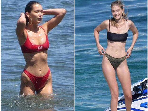 Bella y Gigi Hadid son la noche y el día hasta en biquini