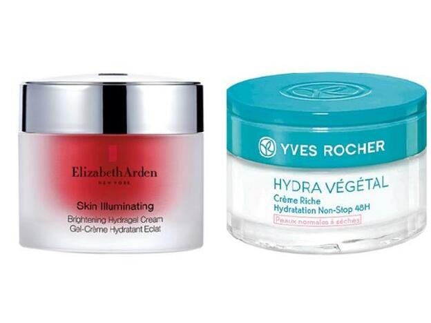 Skin Illuminating Brightening Hydrogen Cream de Elizabeth Arden (85 €). Hydra Végétal Crema Rica de Yves Rocher (9,95 €)