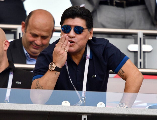 Diego Armando Maradona en la grada durante el Mundial de Rusia 2018./cordon press.