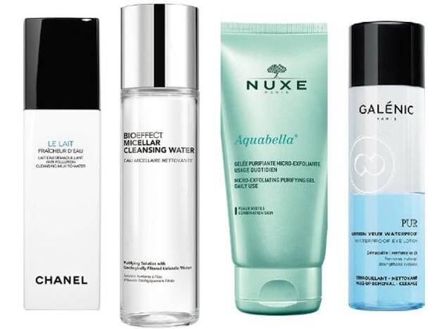 1. La Lait Fraîcher d’Eau Antipolución de Chanel (40 €). 2. Micellar Cleasning Water de Bioeffect (70 €). 3. Aquabella Gel Purificador Micro-exfolinate Uso Diario de Nuxe (13,50 €). 4. Pur Desmaquillante Loción de Ojos Waterproof de Galénic (17,45 €).