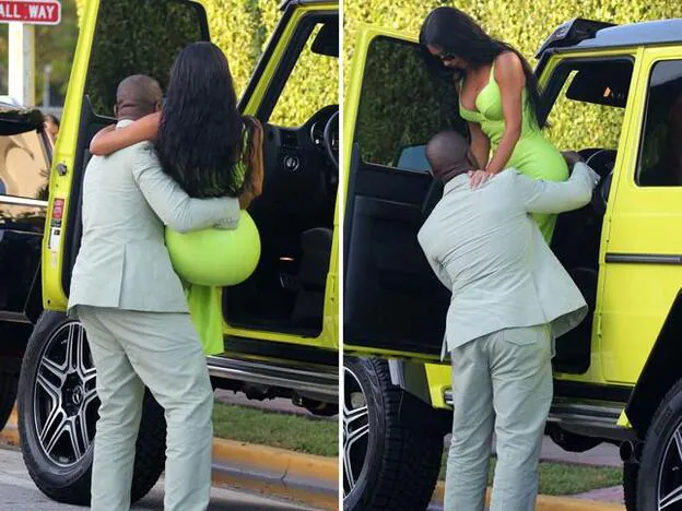 Kim Kardashian necesita ayuda para bajar del coche por su ajustadísimo vestido.