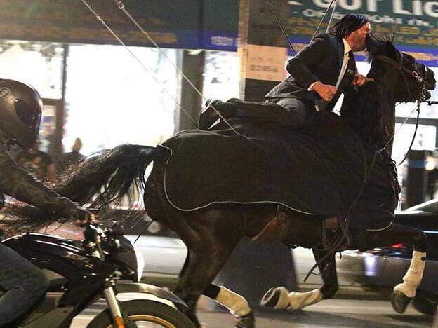 Keanu Reeves durante la película 'John Wick 3' en Nueva York.