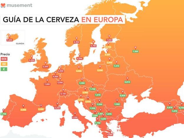 El mapa de los precios de la cerveza en Europa