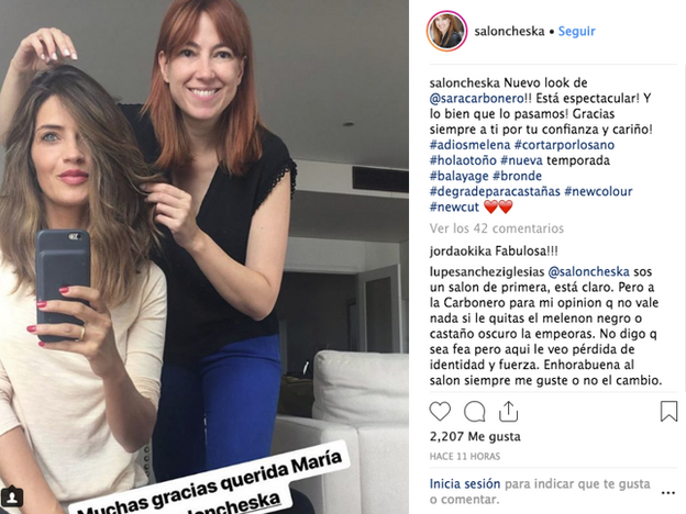 Sara Carbonero revela en Instagram que la autora de su corte de pelo es María Baras, de Salón Cheska.