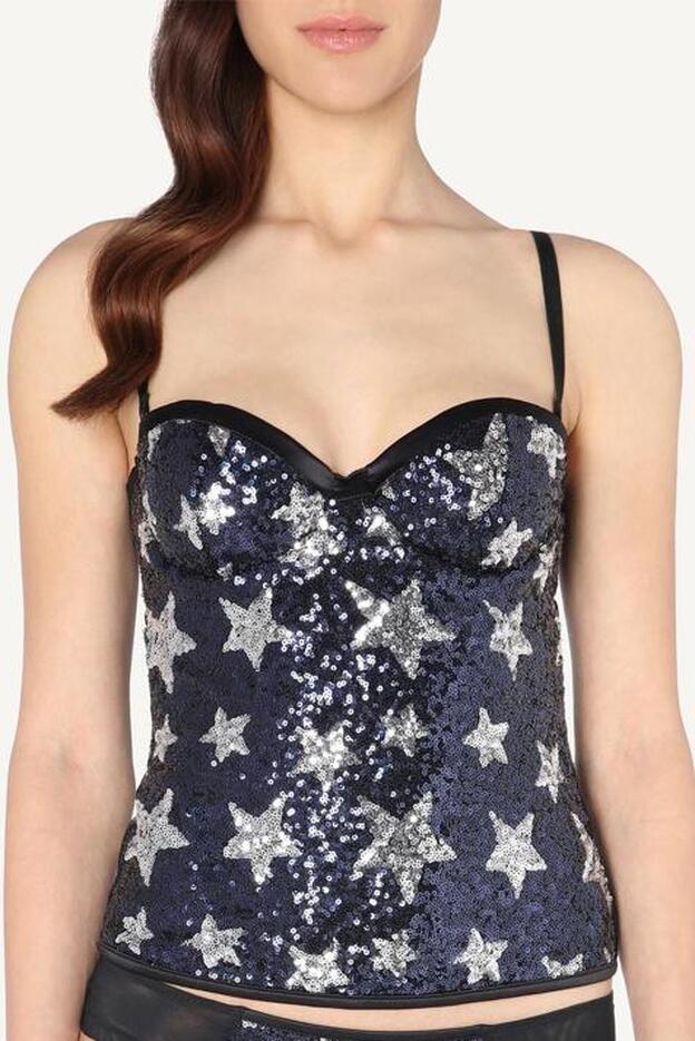 Bustier de estrellas y lentejuelas en azul y plateado, 39,90 euros en Intimissimi.