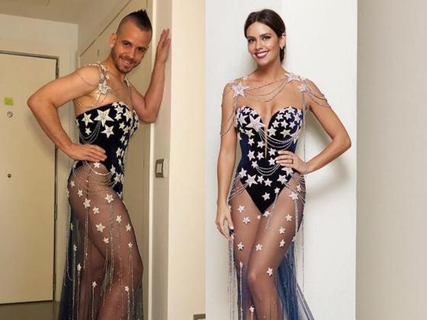 Dabiz Muñoz ha posado con el vestido de las Campanadas que Cristina Pedroche usó el año pasado