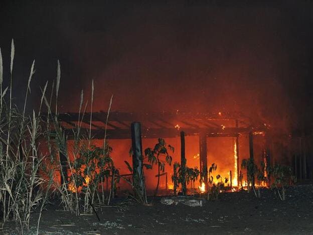 Imagen del local Playa Padre, propiedad de María Bravo, ardiendo./Gtres