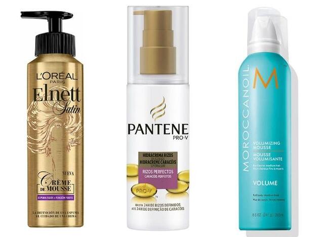 1. L'Óreal Paris Elnett Mousse Fijación Rizos (11,87 euros). 2. Pantene Pro-V Rizos Perfectos Hidracrema. (3,48 euros). 3. Mousse Moroccanoil volumen rizos. (28,72 euros).