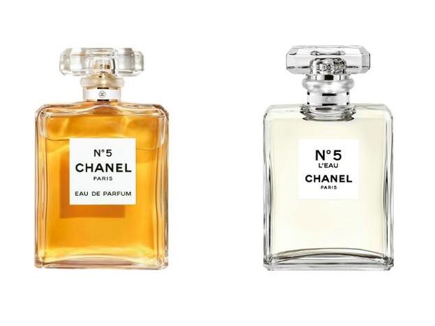 1. ORIGINAL. Nº 5 Eau de Parfum de Chanel (131 €). 2. REINVENCIÓN. Nº 5 L’Eau Eau de Parfum de Chanel (131 €)