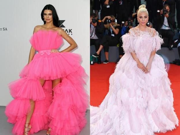 Kendal Jenner con un vestido de Giambattista Valli y Lady Gaga con un diseño de Valentino.