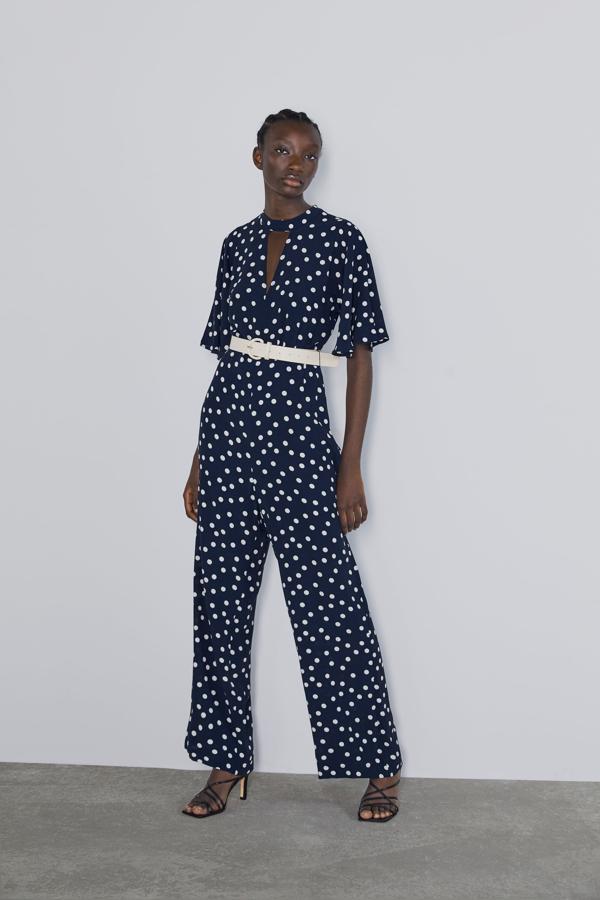 Jumpsuit Mono A Lunares Azul Marino Mono De Lunares Zara Mono