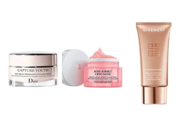 1. Capture Youth Progressive Peeling Crème de Dior (97 €). 2. Rose Sorbet Cryo-Mask de Lancôme (32 €). 3. L'Intemporel Masque Sublimateur Jeunesse Globale de Givenchy (74,50 €).