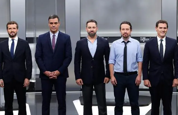 Los cinco candidatos a la presidencia invitados al debate de la academia de la televisión del pasado lunes./Gtres
