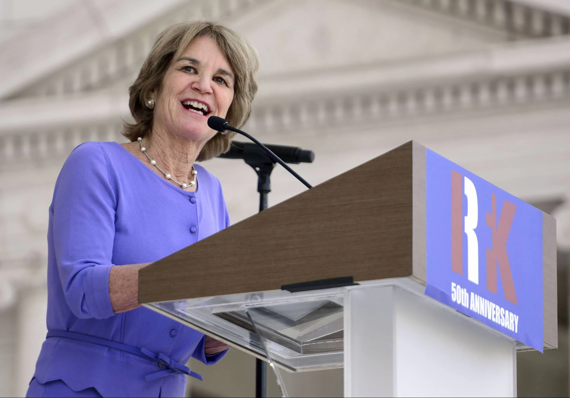 ARLINGTON, VA - JUNE 06:  Kathleen Kennedy Townsend delivers opening remarks during a Remembrance and Celebration of the Life & Enduring Legacy of Robert F. Kennedy event taking place at Arlington National Cemetery on June 6, 2018 in Arlington, Virginia.  (Photo by Leigh Vogel/Getty Images for RFK Human Rights)/Kathleen Kennedy