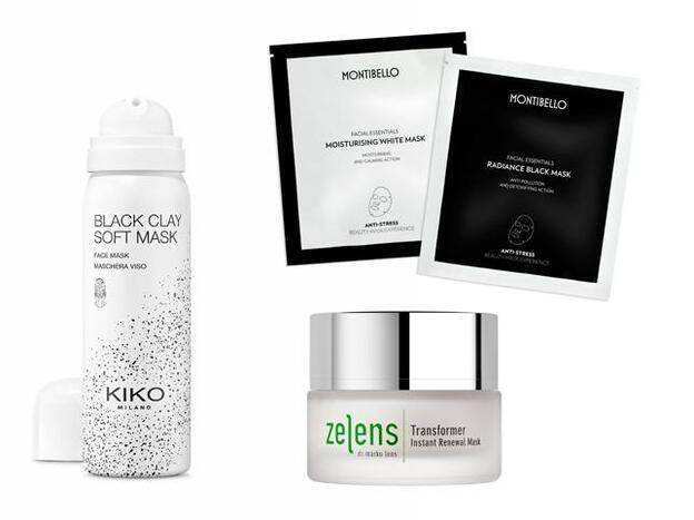 Black Clay Soft Mask de Kiko Milano (9,99 €). Black and White Tissue Mask de Montibello (5,25 €/u).  Transformer Instant Renewal Mask de Zelens (125 €).