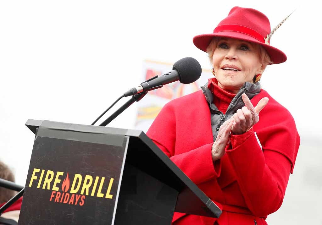 WASHINGTON, DC - JANUARY 10: Actress and activist Jane Fond speaks at her last Washington, DC "Fire Drill Fridays" climate change protest and rally on Capitol Hill on January 10, 2020 in Washington, DC. (Photo by Paul Morigi/Getty Images)/Jane Fonda en uno de los Fire Drill Fridays contra el cambio climático