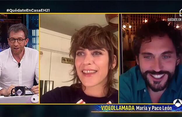 María y Paco León durante la videollamada en 'El Hormiguero'.