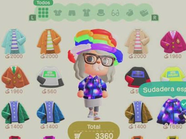 Una jugadora fashionista de 'Animal Crossing', comprando prendas de ropa.