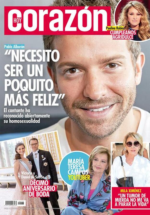 Pablo Alborán y la noticia de la confirmación de su homosexualidad, portada de 'Hoy Corazón'