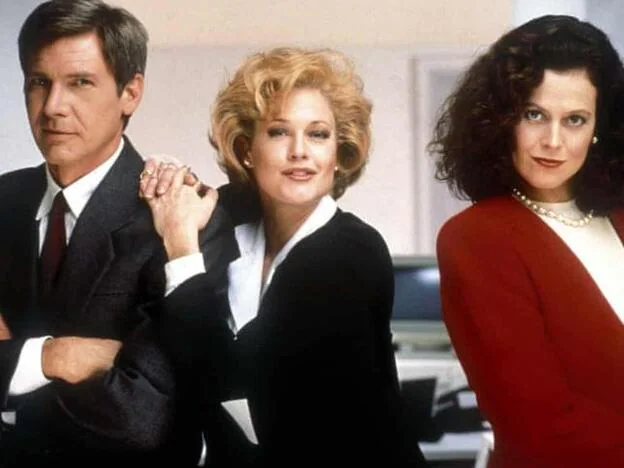 El trío protagonista de 'Armas de mujer', con Melanie Griffith y Sigourney Weaver en compentencia por Harrison Ford.