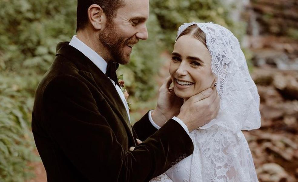 El impresionante vestido de novia de Lily Collins en su boda sorpresa que va a inspirar los looks de boda más románticos este otoño