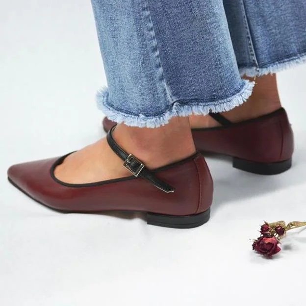 Zapatos Planos Mujer Cómodos Bailarinas Manoletinas de Piel Tipo Merceditas. ZAPATISIMOS