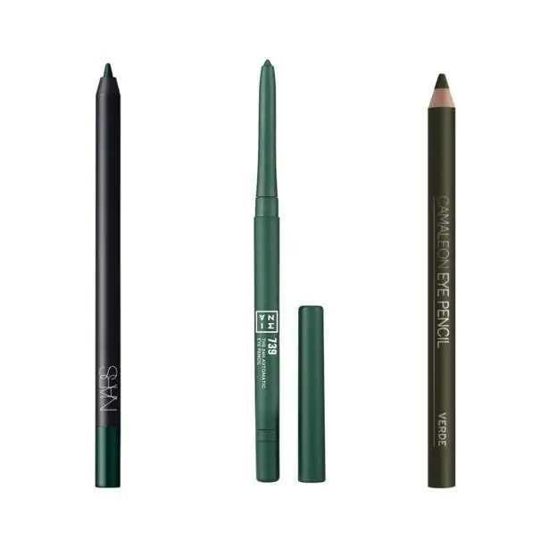 High-Pigment Longwear Eyeliner de Nars (24 euros), The 24H Automatic Eye Pencil de 3ina (11,95 euros) y Lápiz de ojos verde de Camaleon Cosmetics (3,50 euros).
