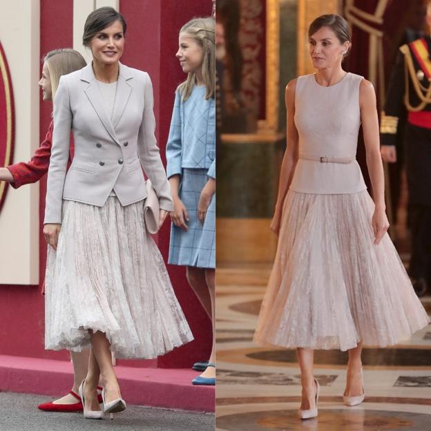 El look de la reina Letizia en el Día de la Hispanidad en 2018.