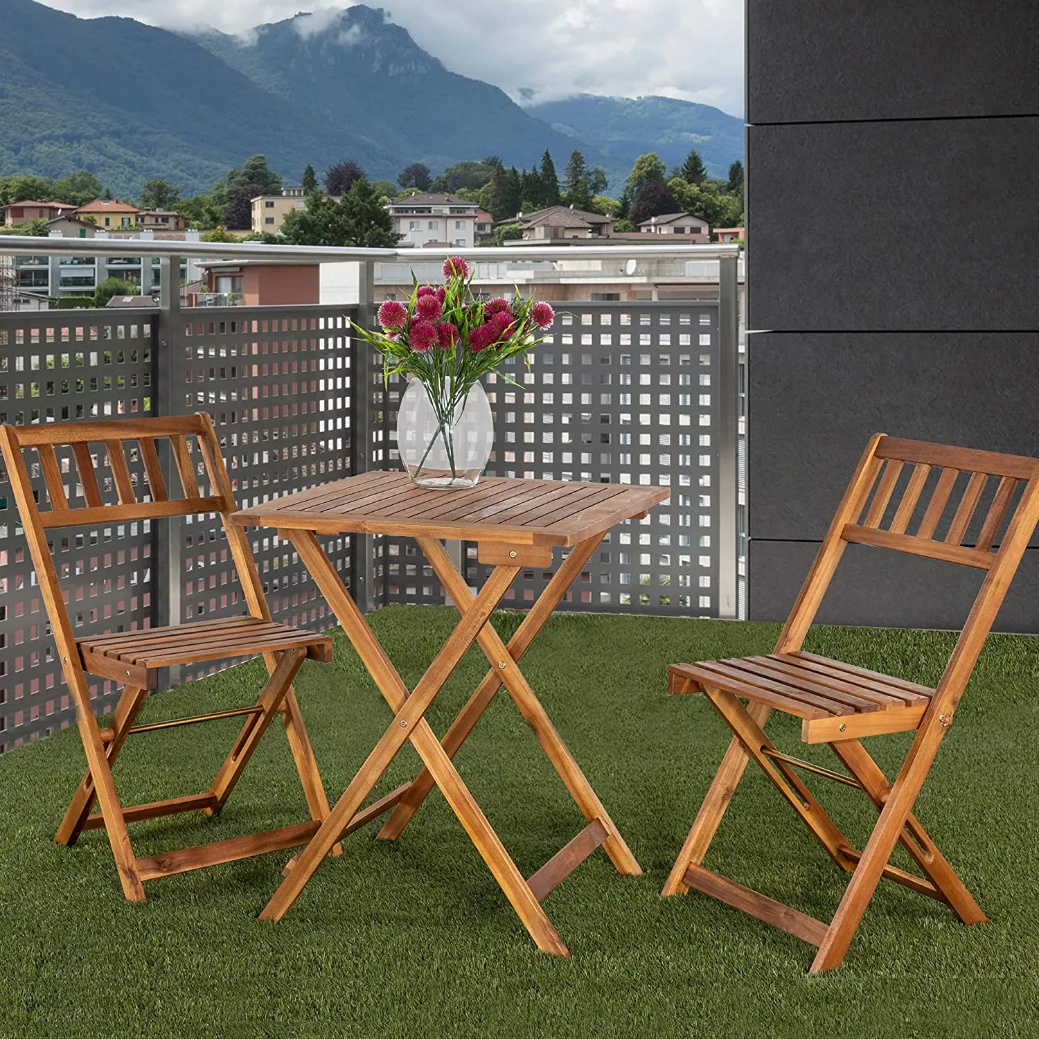 Conjunto de balcón terraza mesa plegable 70x70 + 2 sillas con