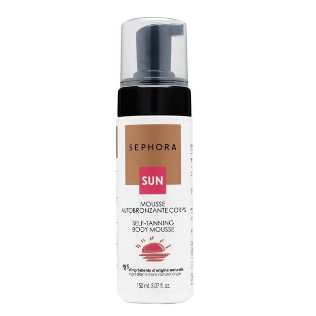 Espuma Corporal Autobronceadora Bronceado Natural Dorado de Sephora Collection. 98% de ingredientes naturales, enriquecida con aloe vera y DHA de origen natural, su fórmula en espuma es de fácil aplicación y de secado rápido, revelando así un bronceado gradual y uniforme.