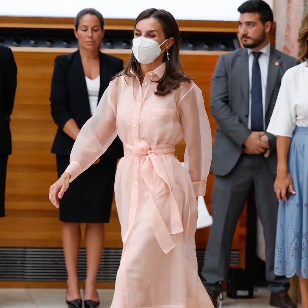 Letizia sorprende en los Premios Nacionales de Cultura con el vestido rosa más favorecedor que hemos visto este año: un midi camisero que rejuvenece y hace tipazo