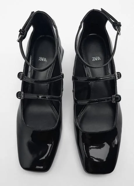 Zara Bailarinas de charol con tac\u00f3n negro look casual Zapatos Bailarinas Bailarinas de charol con tacón 