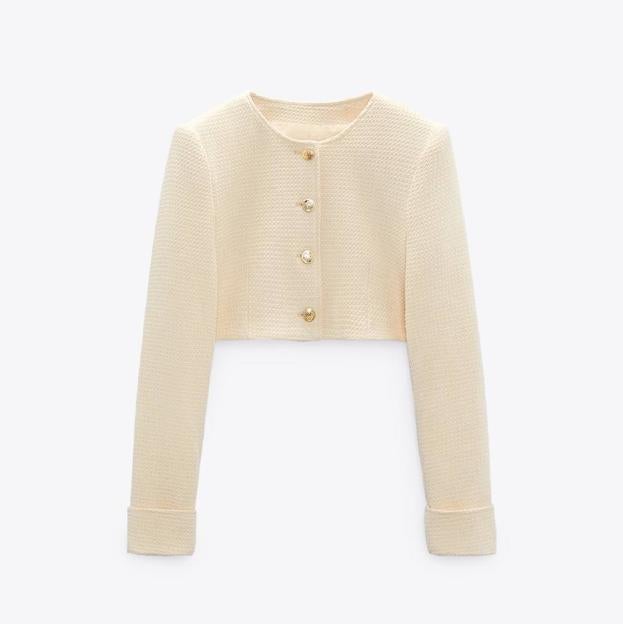 Chaqueta en tejido de estructura beige de Zara