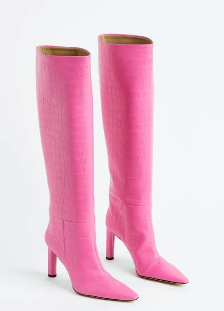Botas altas de tacón rosa